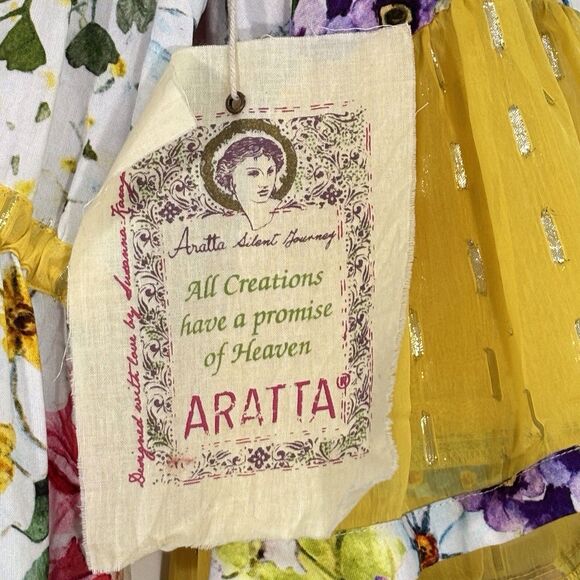 Aratta Silent Journey Ibiza Shirt Dress Medium White Floral Bell Sleeves Boho - Picture 13 of 16